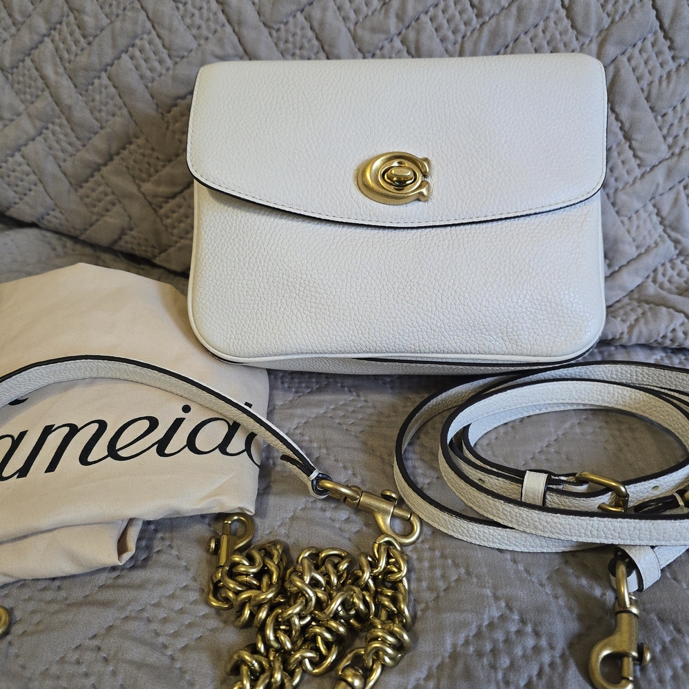 Coach Cassie 19. White Crossbody Bag with Gold Accents